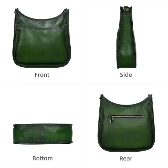 Women Green Leather Imported Zipper Purses Crossbody Shoulder Handbags - Picture 6 of 8
